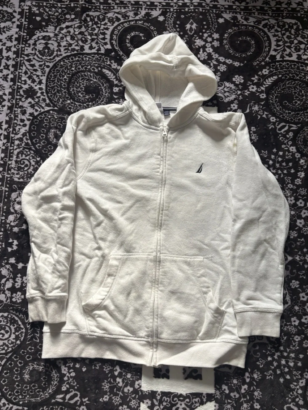 Nautica White Zip Up Hoodie Youth L 14-16